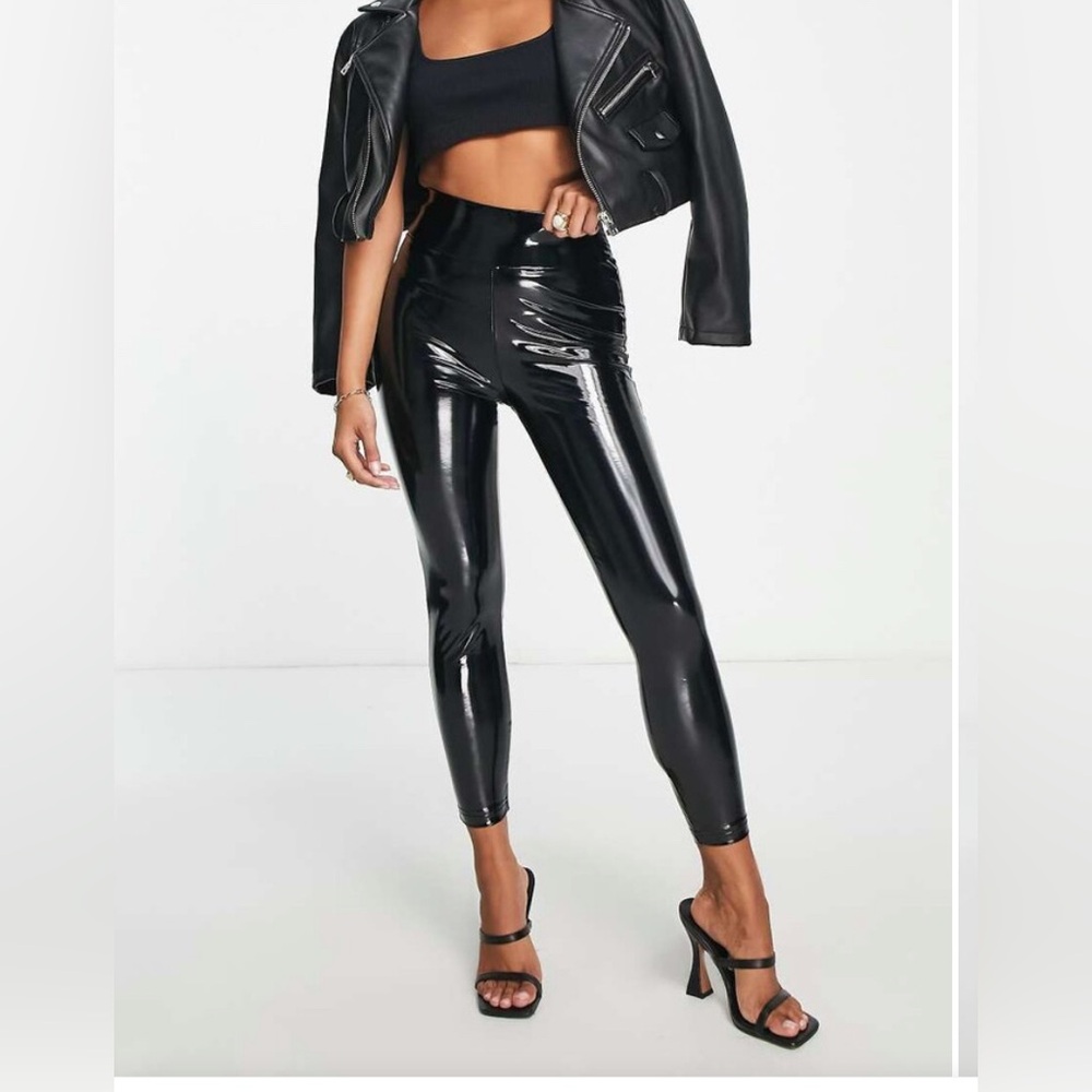 Miss Selfridge Shiny Black Vinyl Leggings
